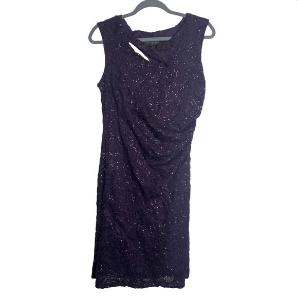 Scarlett Purple Sequin Lace Formal Dress Neckline Cutout Side Ruching Size 10 - Picture 3 of 14